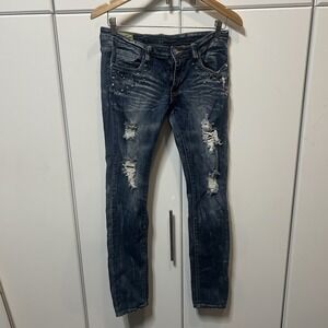 Machine Nouvelle Mode Womens Studded Distressed Skinny Jeans Dark Wash Size 11